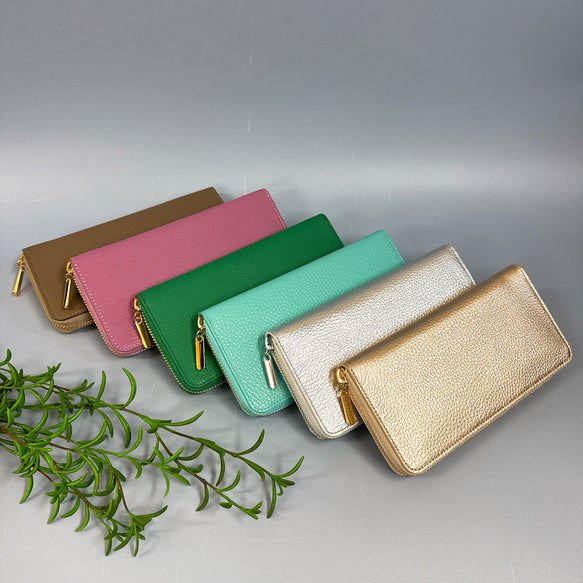 ラウンド長財布 Zip-Around Wallet 牛革 シュリンク シャンパンゴールド