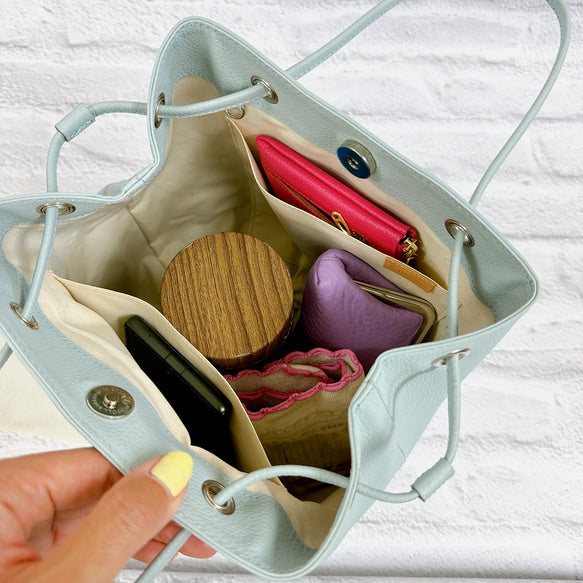 長財布が入るふっくら巾着バッグ 安心の裏地付き 牛革 バングラカーフ