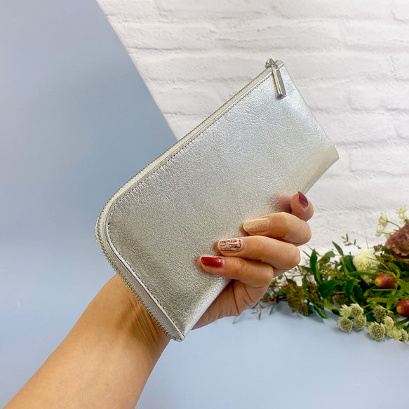 薄くて軽いL字長財布 14枚カードポケット 牛革 箔押し