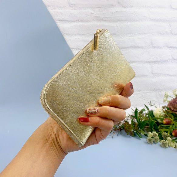 薄くて軽いコンパクト財布 10枚カードポケット 牛革 箔押し