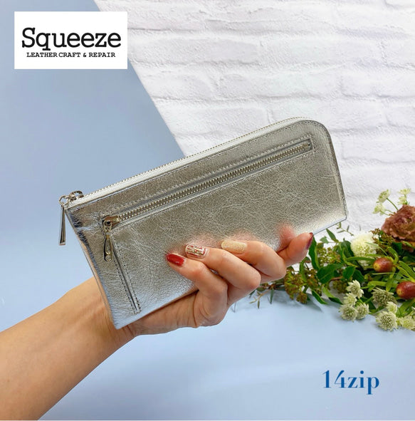 薄くて軽いL字長財布 14枚カードポケット 牛革 箔押し