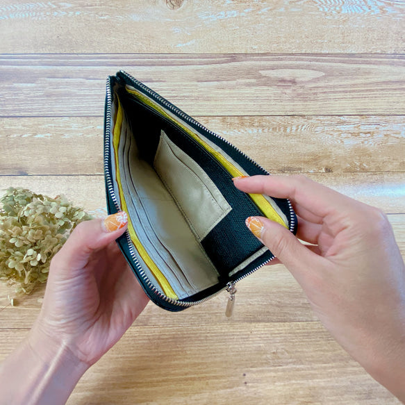 薄くて軽くて大容量なL字長財布 14枚カードポケット 牛革 カラフル 日本製 Squeeze