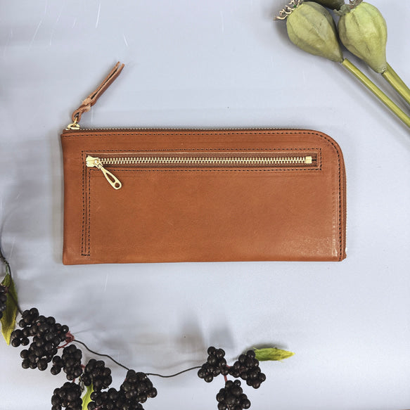 【育てる革シリーズ】 薄くて軽くて大容量なL字長財布 14枚カード イタリアンレザー maine 引き手革