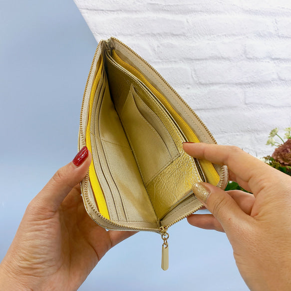 薄くて軽いL字長財布 14枚カードポケット 牛革 箔押し