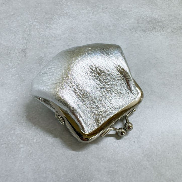 シルバーのがまぐち 牛革 シルバー箔