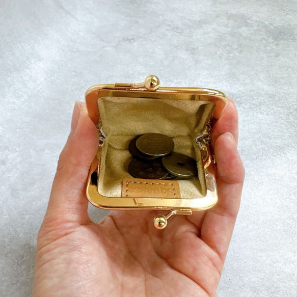 《受注生産》２月末頃完成予定　ぷっくりゴールドのがまぐち 牛革 シャンパンゴールド 【スクイーズ】