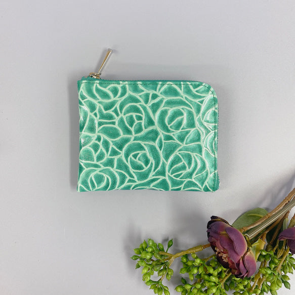 薄くて軽いL字長財布  24枚カードポケット  エナメルローズ