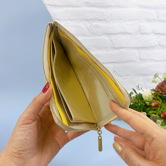 薄くて軽いL字長財布 14枚カードポケット 牛革 箔押し