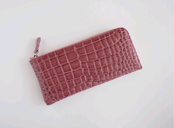 薄くて軽いL字長財布  24枚カードポケット  エナメルローズ