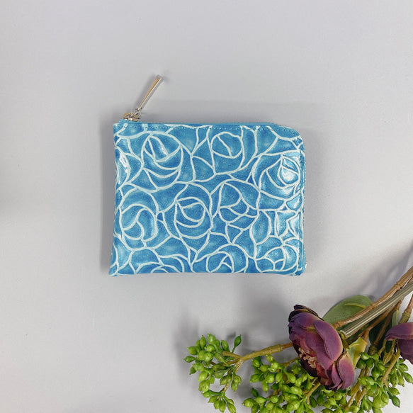 薄マチで使いやすい ハーフ財布 エナメルローズ イエローゴールド 日本製 コンパクト財布《Squeeze スクイーズ》