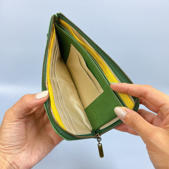 【育てる革シリーズ】 薄くて軽くて大容量なL字長財布　14枚カード　イタリアンレザー　maine
