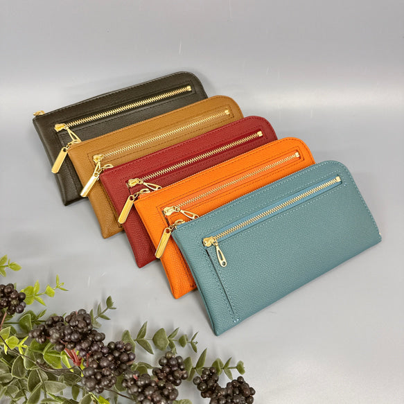 最高級カーフレザー　ワインハイマー　お札がピッタリ入る薄くて軽い極小長財布 8枚カードポケット 前ファスナー付き