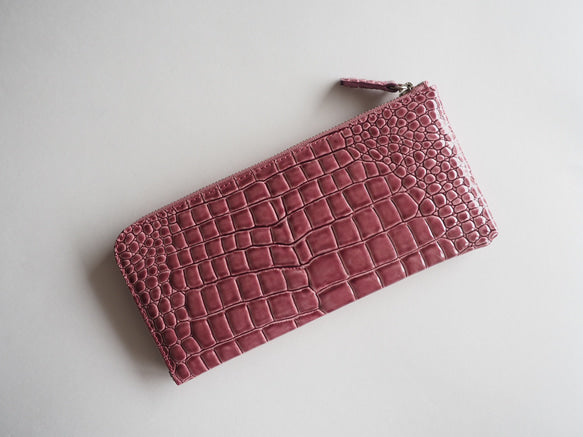 薄くて軽いL字長財布  24枚カードポケット  エナメルローズ