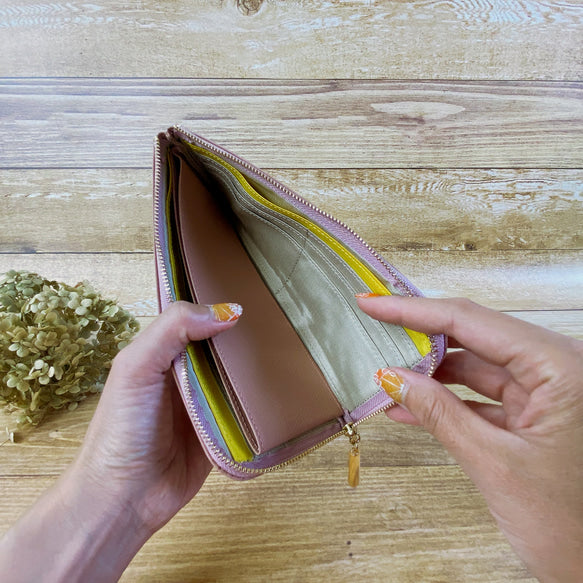 薄くて軽くて大容量なL字長財布 14枚カードポケット 牛革 カラフル 日本製 Squeeze