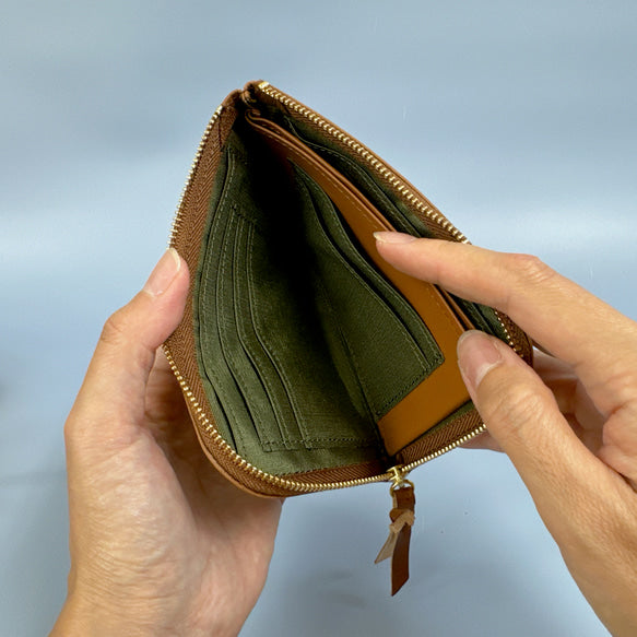 【育てる革シリーズ】 薄くて軽いコンパクトな財布　10枚カード　イタリアンレザー　maine　引手革