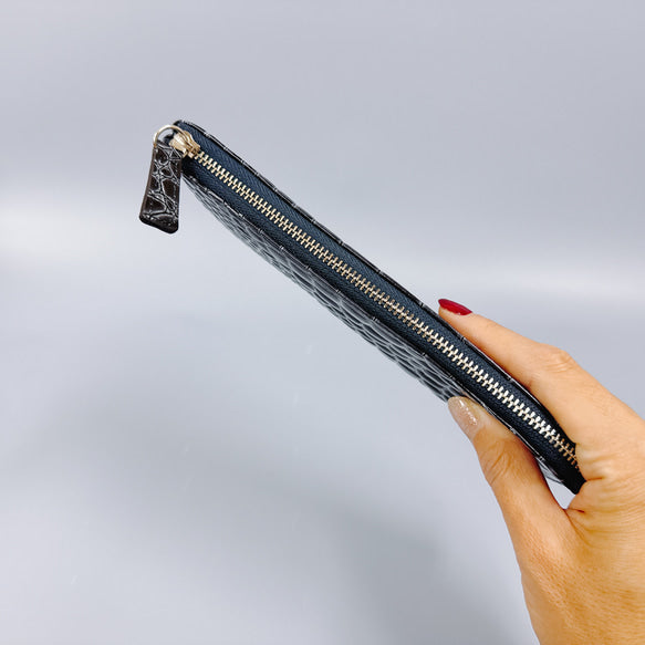 薄くて軽いL字長財布 14枚カードポケット エナメル クロコ 型押し 【Squeeze スクイーズ】