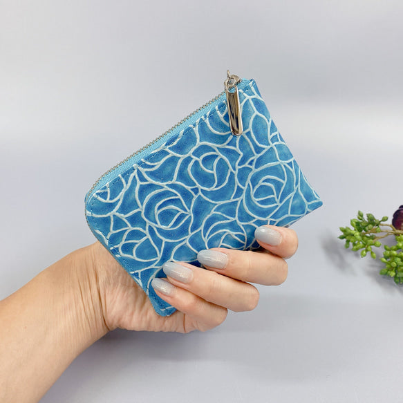 薄マチで使いやすい ハーフ財布 エナメルローズ イエローゴールド 日本製 コンパクト財布《Squeeze スクイーズ》