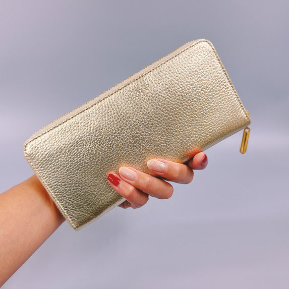 ラウンド長財布 Zip-Around Wallet 牛革　シュリンク　シャンパンゴールド