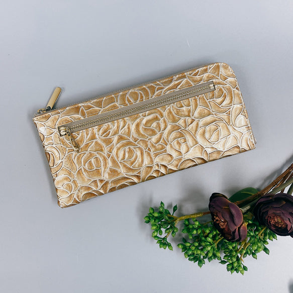 薄くて軽いL字長財布  24枚カードポケット  エナメルローズ