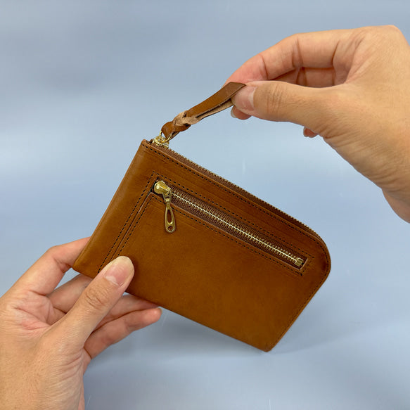 【育てる革シリーズ】 薄くて軽いコンパクトな財布　10枚カード　イタリアンレザー　maine　引手革