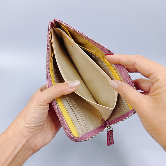 薄くて軽いL字長財布 14枚カードポケット エナメル クロコ 型押し 【Squeeze スクイーズ】