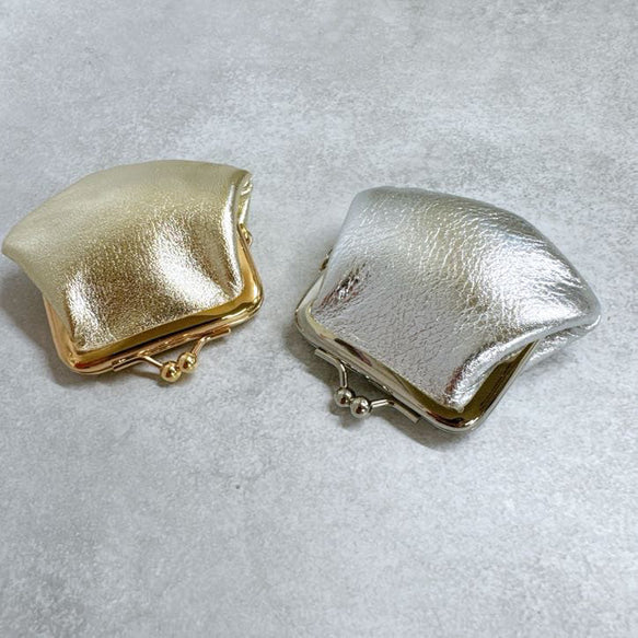 シルバーのがまぐち 牛革 シルバー箔