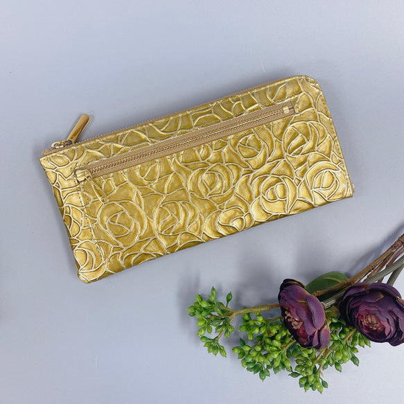 薄くて軽いL字長財布  24枚カードポケット  エナメルローズ