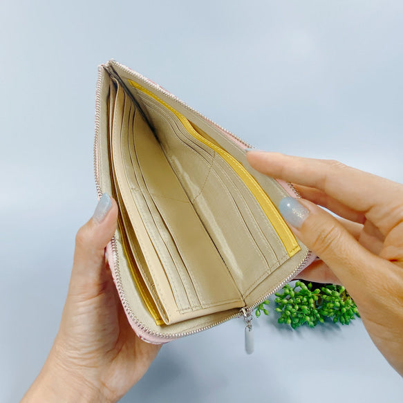 薄くて軽いL字長財布  24枚カードポケット  エナメルローズ