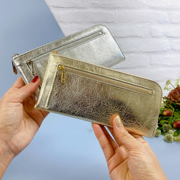 薄くて軽いL字長財布 14枚カードポケット 牛革 箔押し