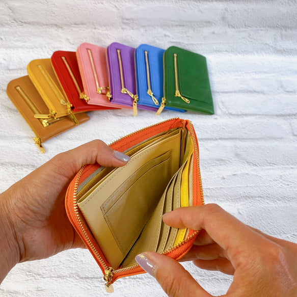 【育てる革シリーズ】 イタリアンレザー  薄くて軽いコンパクトな財布  10枚カード  maine