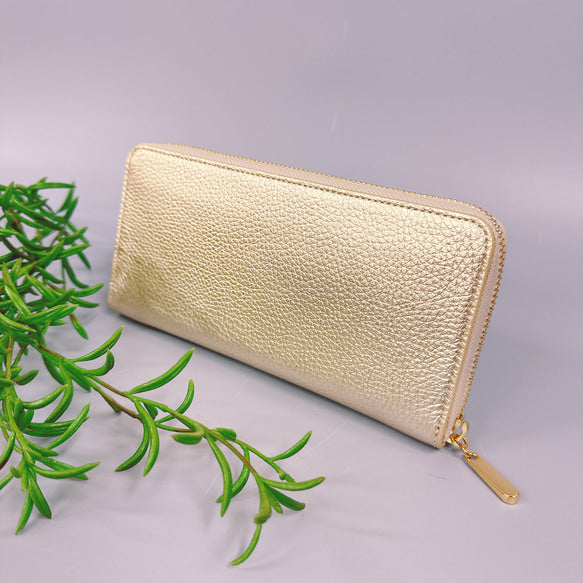 ラウンド長財布 Zip-Around Wallet 牛革　シュリンク　シャンパンゴールド
