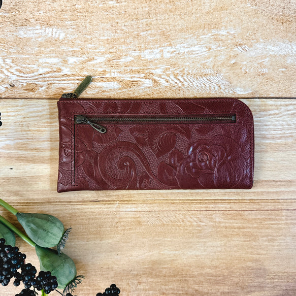 薄くて軽くて大容量なL字長財布 14枚カードポケット 牛革 バラ型押し