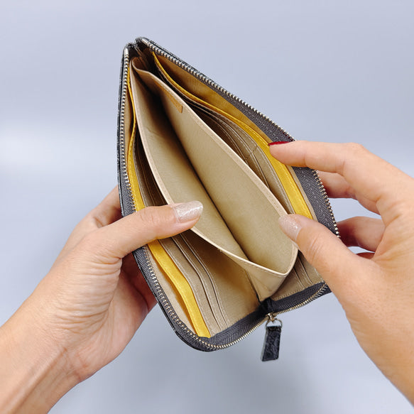 薄くて軽いL字長財布 14枚カードポケット エナメル クロコ 型押し 【Squeeze スクイーズ】