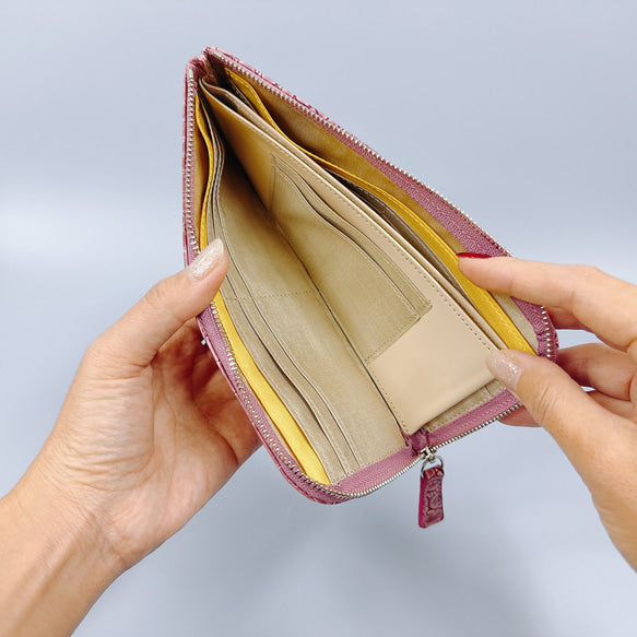 薄くて軽いL字長財布 14枚カードポケット エナメル クロコ 型押し 【Squeeze スクイーズ】