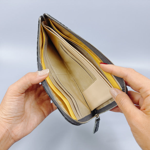 薄くて軽いL字長財布 14枚カードポケット エナメル クロコ 型押し 【Squeeze スクイーズ】