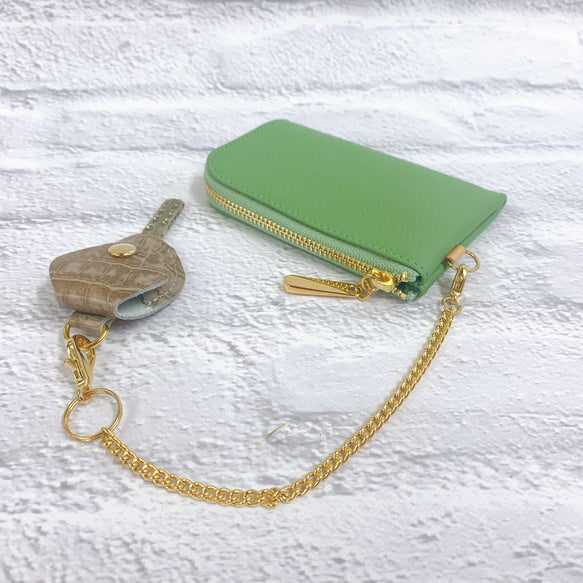 1つでお出かけ！お財布キーケース　牛革　シュリンクシルバー　スマートキー