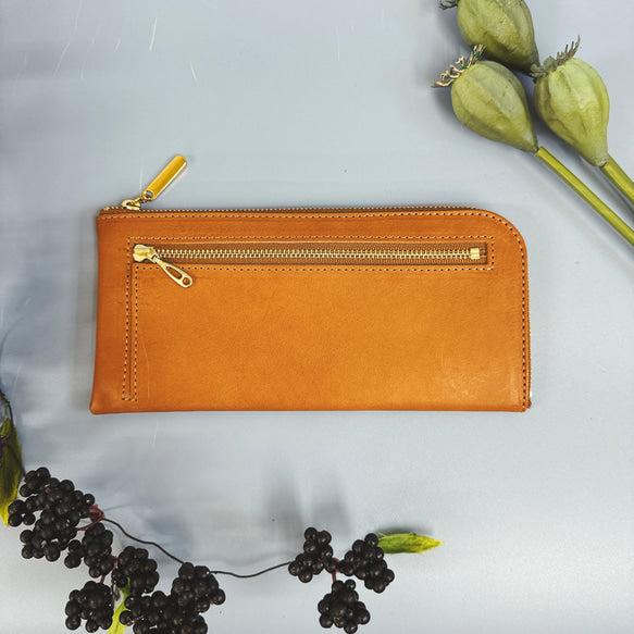 【育てる革シリーズ】 薄くて軽くて大容量なL字長財布　14枚カード　イタリアンレザー　maine