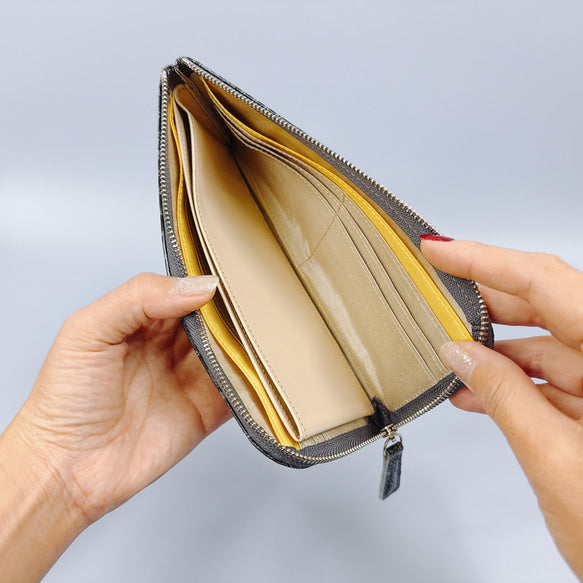 薄くて軽いL字長財布 14枚カードポケット エナメル クロコ 型押し 【Squeeze スクイーズ】