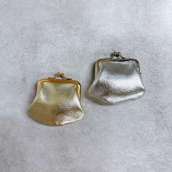 シルバーのがまぐち 牛革 シルバー箔