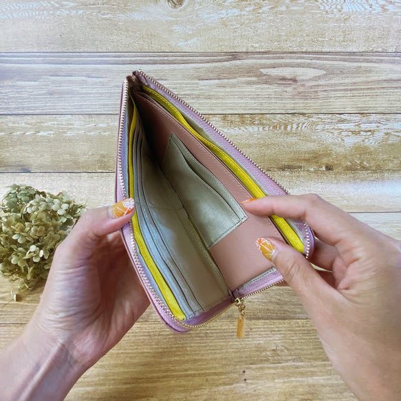 薄くて軽くて大容量なL字長財布 14枚カードポケット 牛革 カラフル 日本製 Squeeze