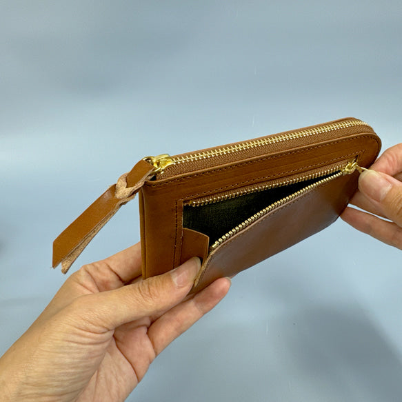 【育てる革シリーズ】 薄くて軽いコンパクトな財布　10枚カード　イタリアンレザー　maine　引手革