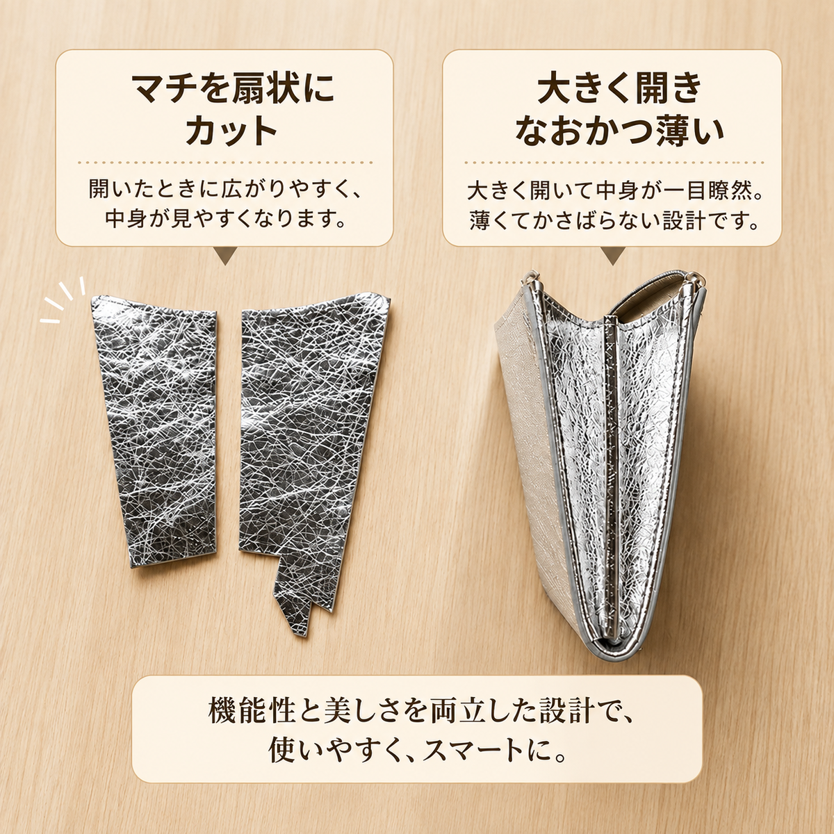 大きく開いて使いやすい！ マチ付き コンパクト財布 ハーフ 編み込みエンボスレザー