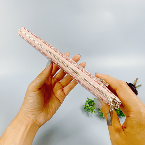 薄くて軽いL字長財布  24枚カードポケット  エナメルローズ