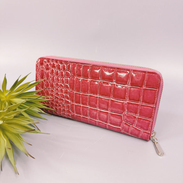 ラウンド長財布 Zip-Around Wallet 　エナメル　クロコ　型押し 【スクイーズ】