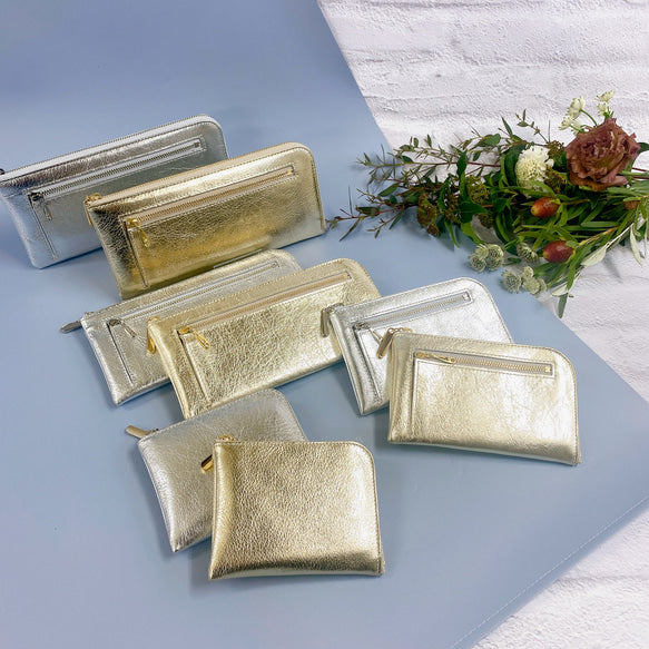 薄くて軽いL字長財布 14枚カードポケット 牛革 箔押し