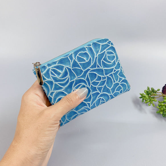 薄マチで使いやすい ハーフ財布 エナメルローズ イエローゴールド 日本製 コンパクト財布《Squeeze スクイーズ》