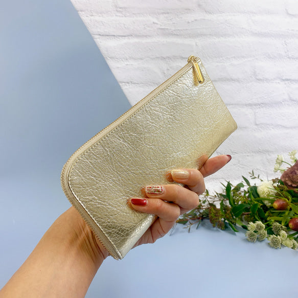 薄くて軽いL字長財布 14枚カードポケット 牛革 箔押し