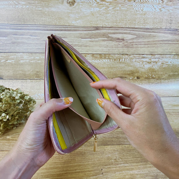 薄くて軽くて大容量なL字長財布 14枚カードポケット 牛革 カラフル 日本製 Squeeze