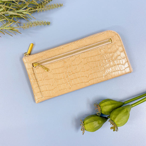薄くて軽くて大容量なL字長財布  14枚カードタイプ  クロコ型押し
