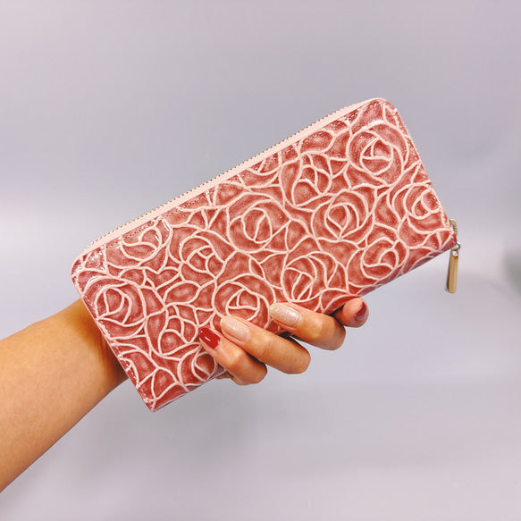 ラウンド長財布 Zip-Around Wallet  エナメル革ローズ  【スクイーズ】